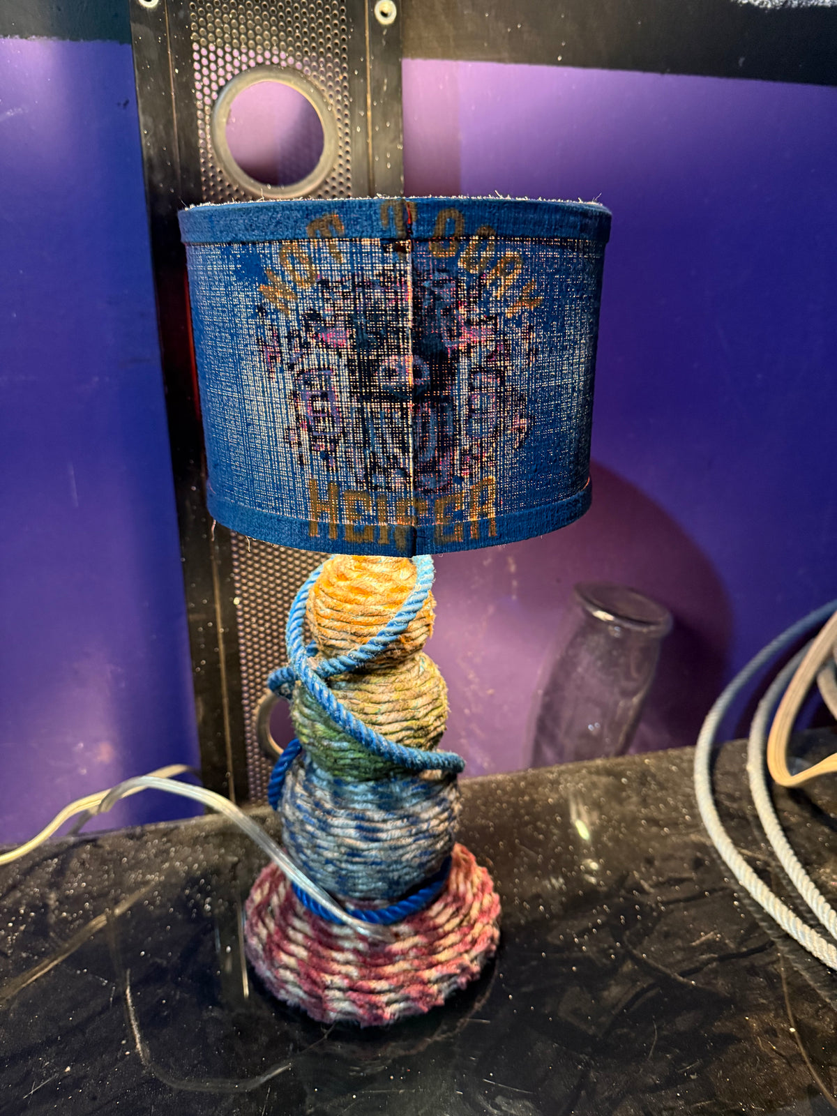 Highlander cow lariat rope lamp