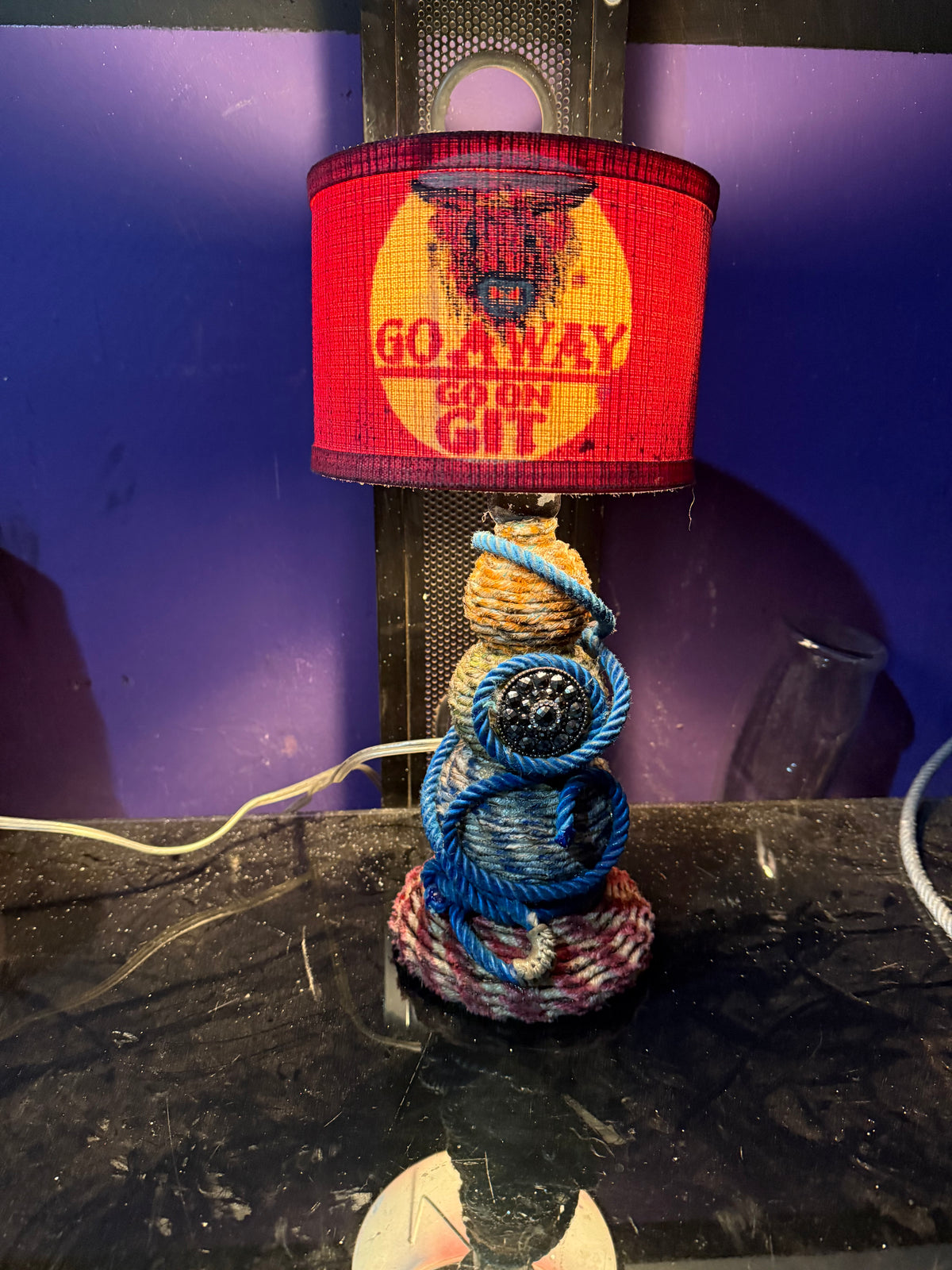 Highlander cow lariat rope lamp